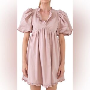 Endless Rose Pink Babydoll Dress with Puff Sleeves